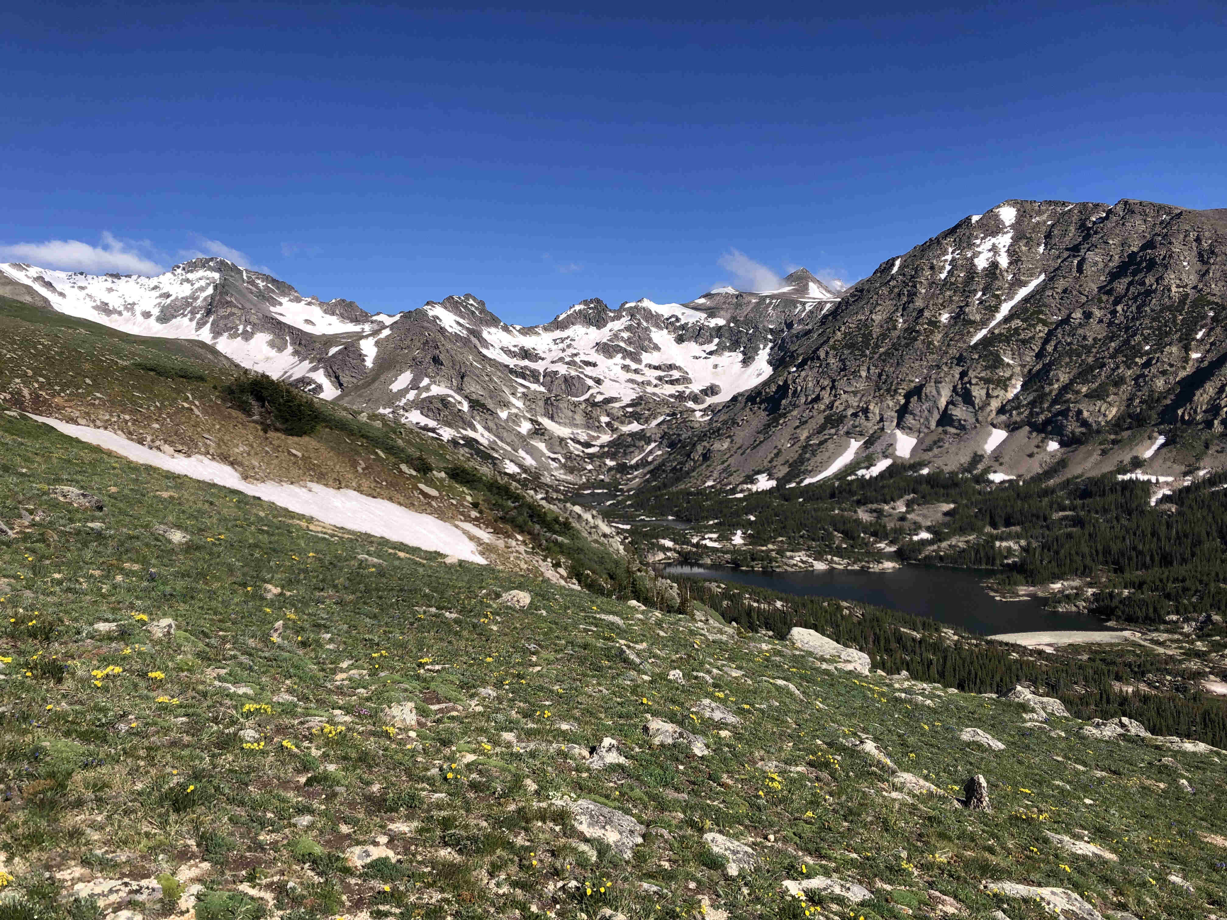 Rainbow lake from Arapaho Pass in the Indian Peaks Wilderness.